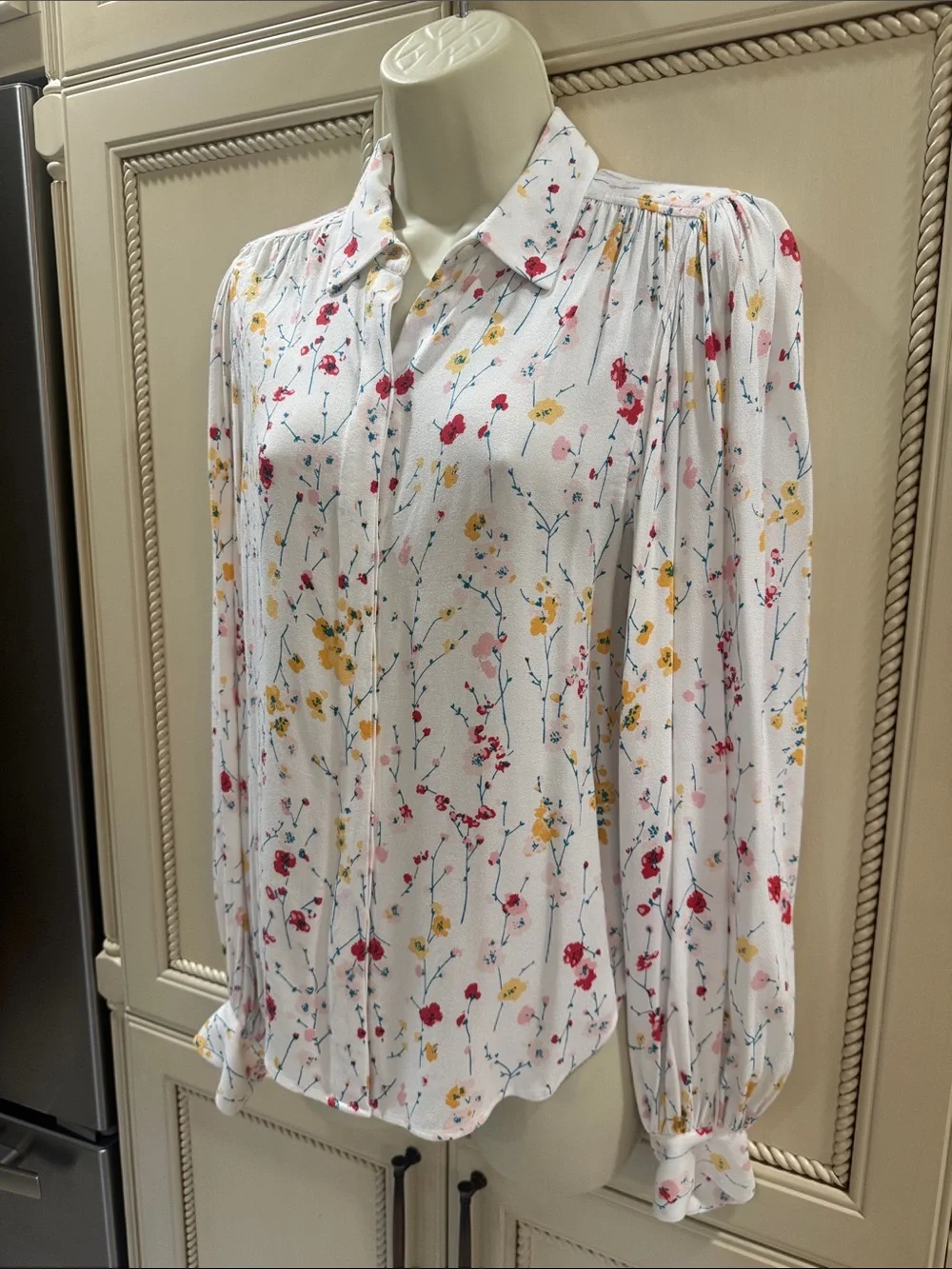 Equipment White Floral Button-Front Blouse Small - Picture 1 of 10